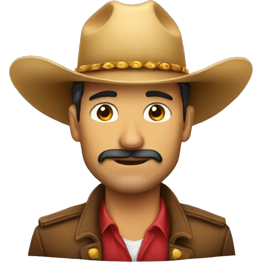 Hombre con sombrero vaquero, sin mostacho con cara delgada emoji