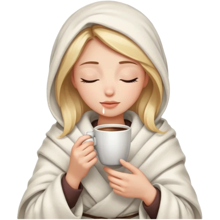 girl with white blanket and coffe and close eyes emoji