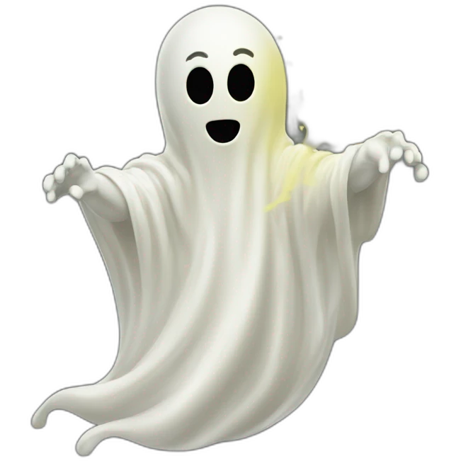 ghost appearing and ejecting a spray of yellowish white milky substance from lower torso in all directions emoji