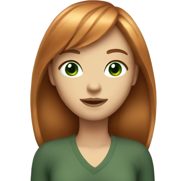 Beautiful girl with ginger straight hair green eyes and bangs  emoji