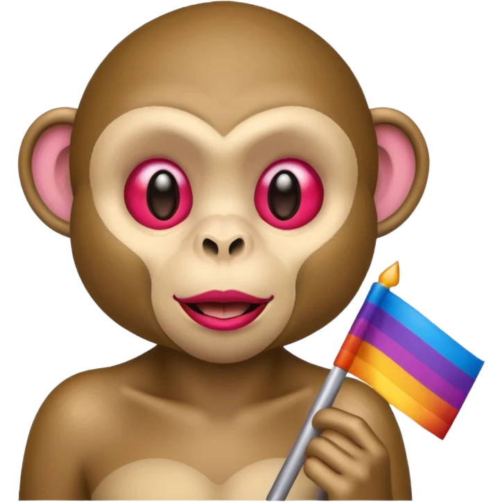 Monkey wearing lipstick with the pride flag emoji