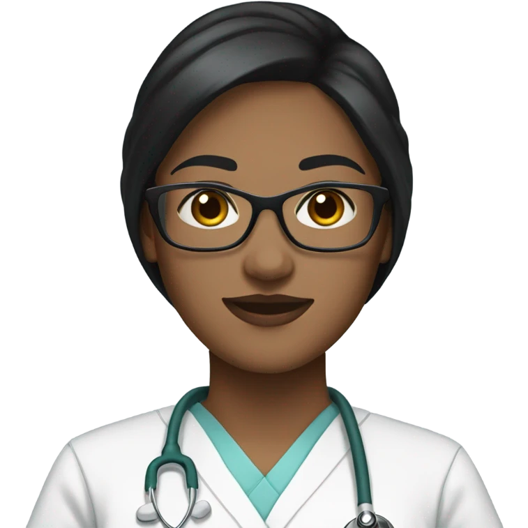 straight black haired white girl with glasses in scrubs emoji
