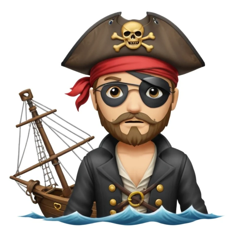pirate with eye sailing a ship in strom sea background emoji