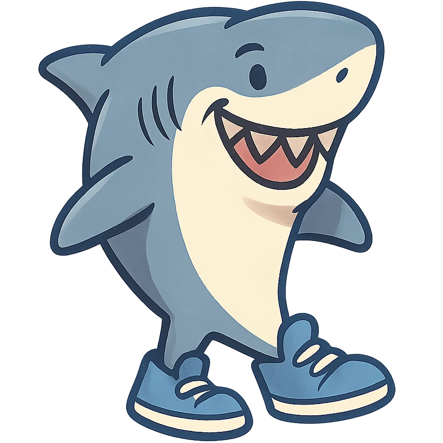 Un tiburón con zapatillas azules  emoji