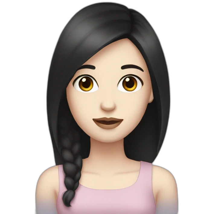 Woman, pale skin, dark straight hair, big black eyes emoji