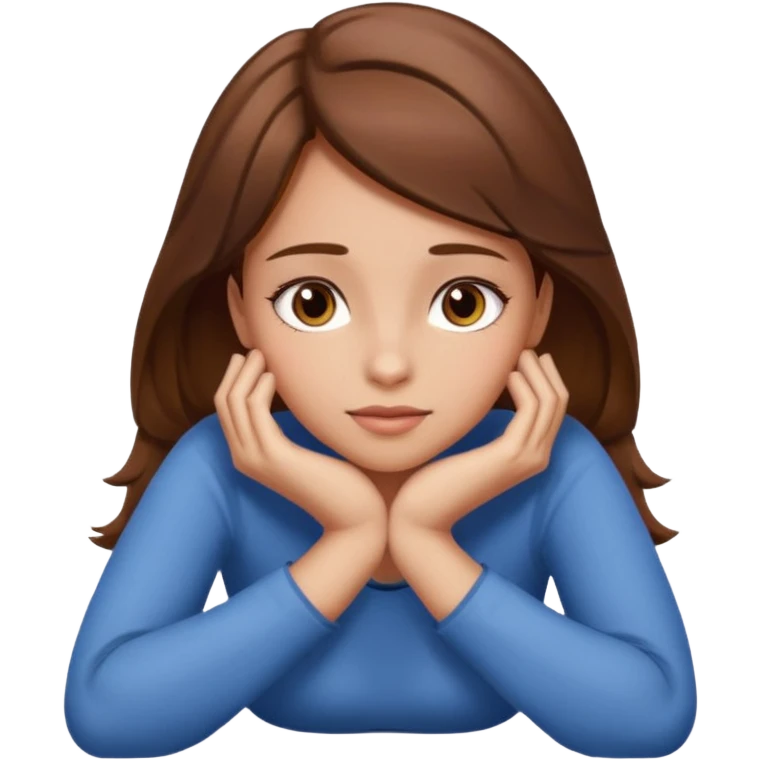 girl with brown her lying on stomach (only head and shoulders shown) with hands under the chin emoji