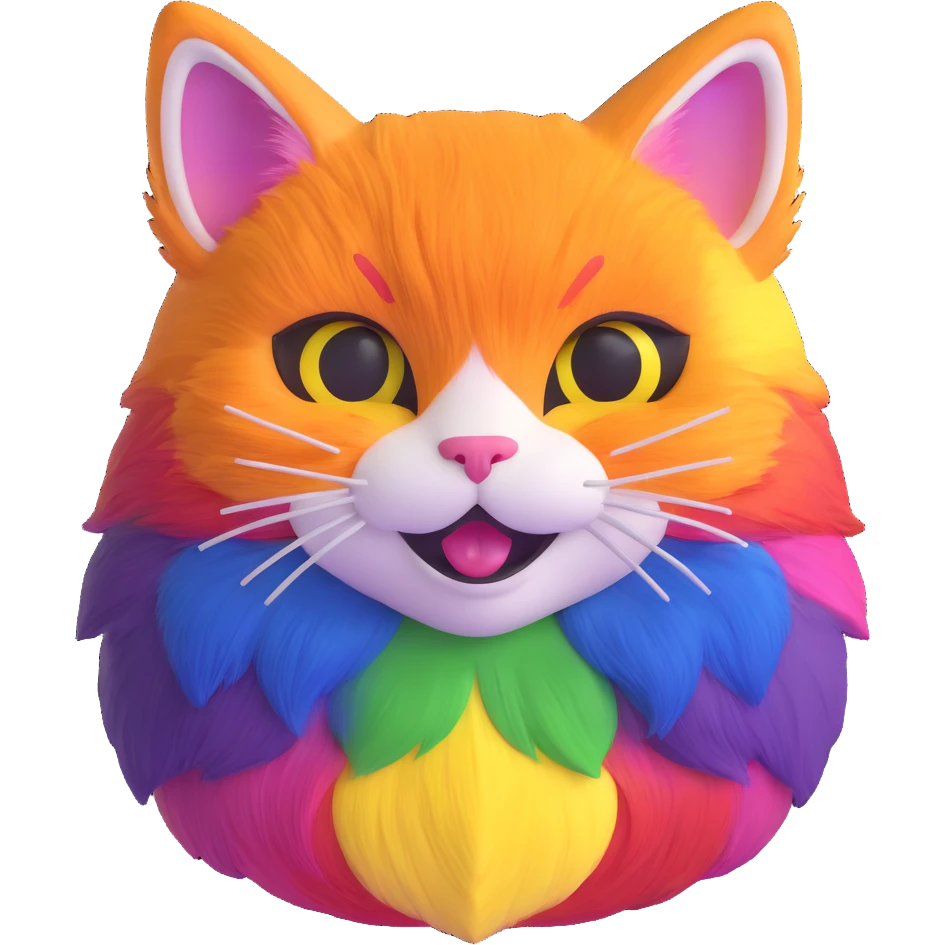 a happy cat with pride flag colors emoji
