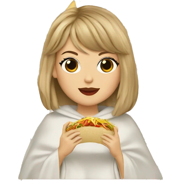 Taylor swift wearing a poncho and eating a taco emoji