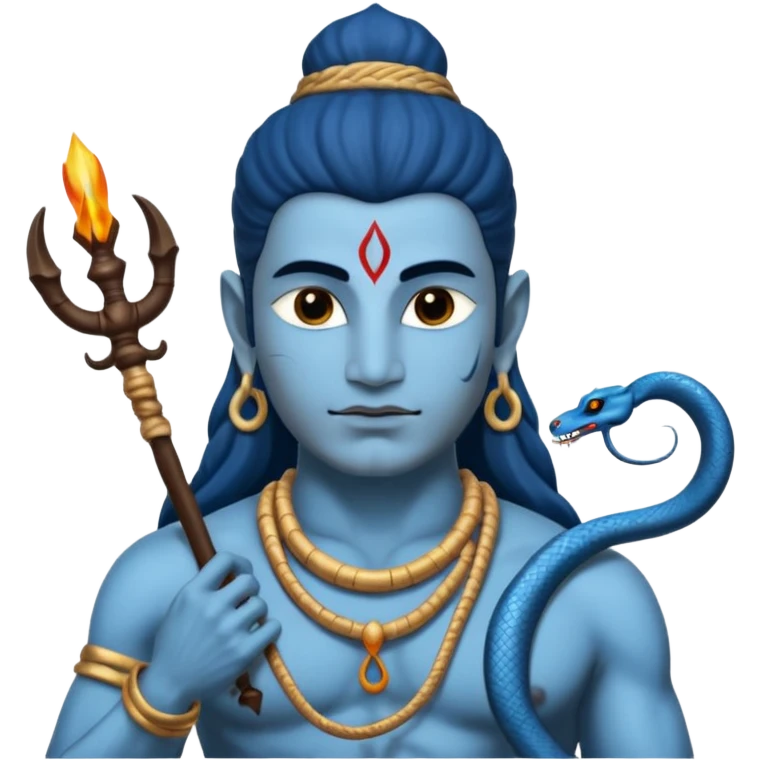 Mahadev real god  shiv not like cartoon  blue body and trishul and and had damru and nack around sanke  emoji