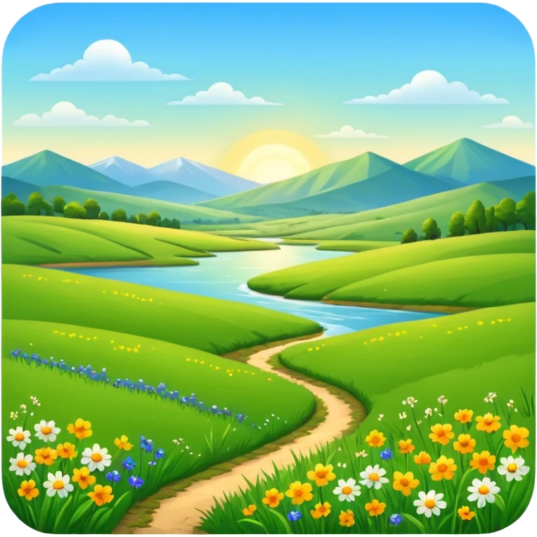 lush meadow landscape with flat horizon, no river, no mountains emoji