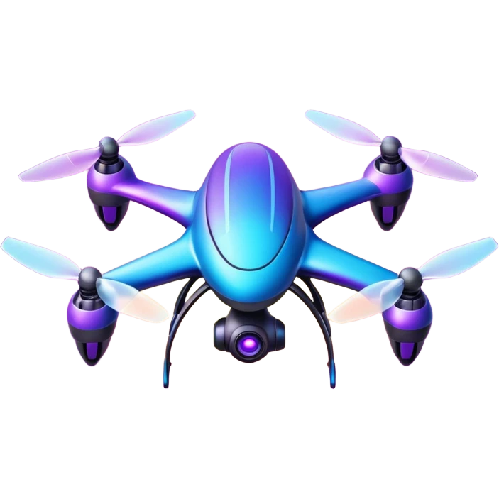 Galaxy drone emoji, with 4 wings cosmic purple blue gradient, glowing stars texture, neon propellers, 3D glossy, futuristic, transparent background. emoji