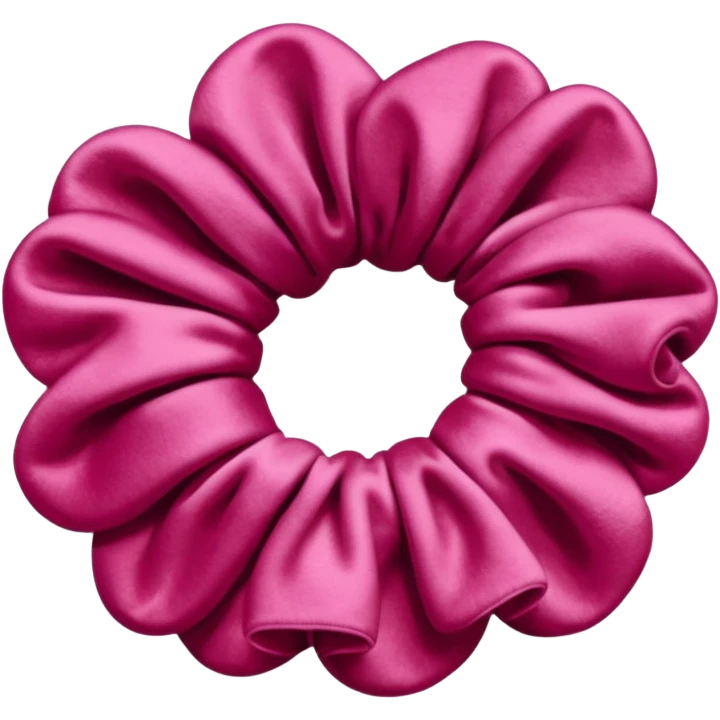 emoji of an isolated velvet scrunchie in a rich pink-red color, plush soft texture with deep velvety shading, gathered fabric folds, fashion accessory, no person, no hair, not worn, smooth warm lighting, clean rounded shape emoji