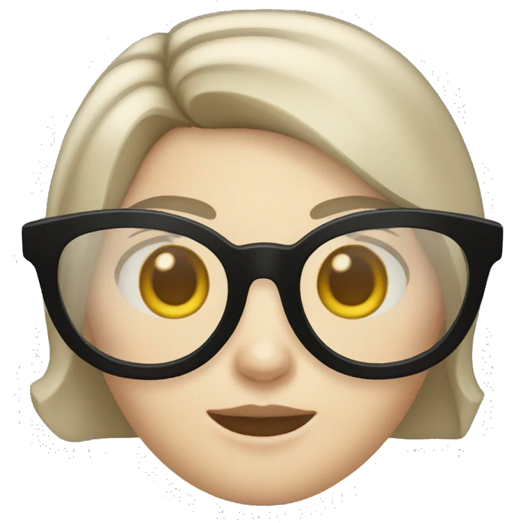 Short dark blond hair, dark eyes, round silver glasses, round nose, pale white skin emoji