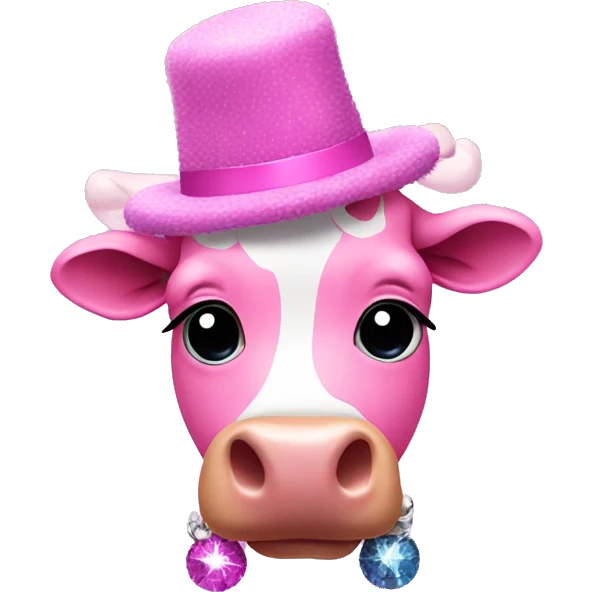 pink cow wearing a disco hat and fuzzy boots emoji
