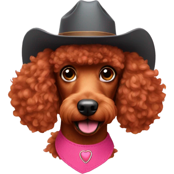 Red poodle with a pink cowboy hat emoji