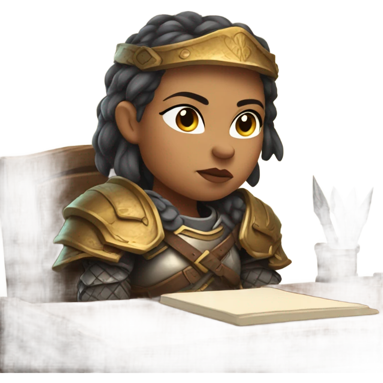 Female Dwarf Warrior at a desk emoji