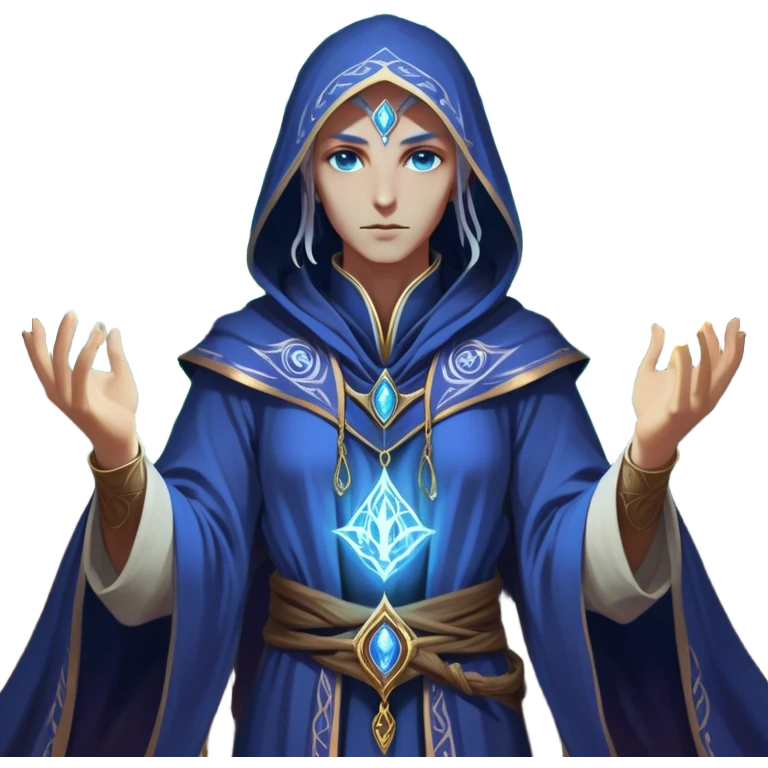 Clash of Clans aesthetic friendly Mage Portrait Emoji, With an enigmatic, slender build draped in flowing mystical robes adorned with arcane symbols, piercing eyes and a determined aura, his face rendered in a natural skin tone (not yellow), Simplified yet sharply defined features, highly detailed, glowing with a cool, otherworldly radiance, high shine, wise and resolute, stylized with an air of ancient sorcery, focused and mystical, soft glowing outline, capturing the essence of a powerful mage ready to unleash enchanted spells on epic adventures! emoji