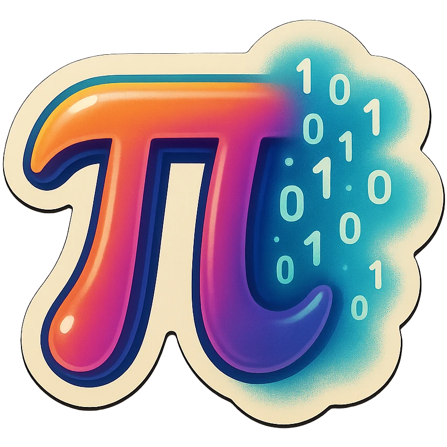  combine the π (pi) math symbol, binary code, and digital mist emerging from it. emoji