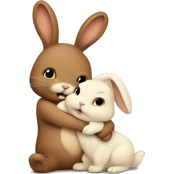 Brown bunny hugging beige bunny emoji