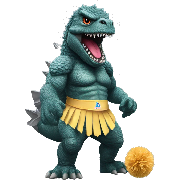 Godzilla dressed as a cheerleader with pompoms emoji