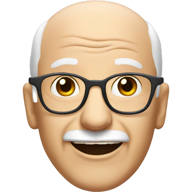 Happy Bald old man with bad eyes, glasses and chin hair emoji