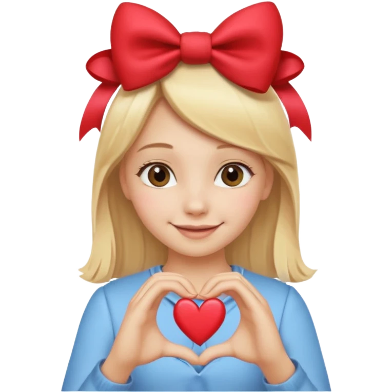 una ragazza bionda liscia con un fiocco in testa che fa un cuore con le mani emoji