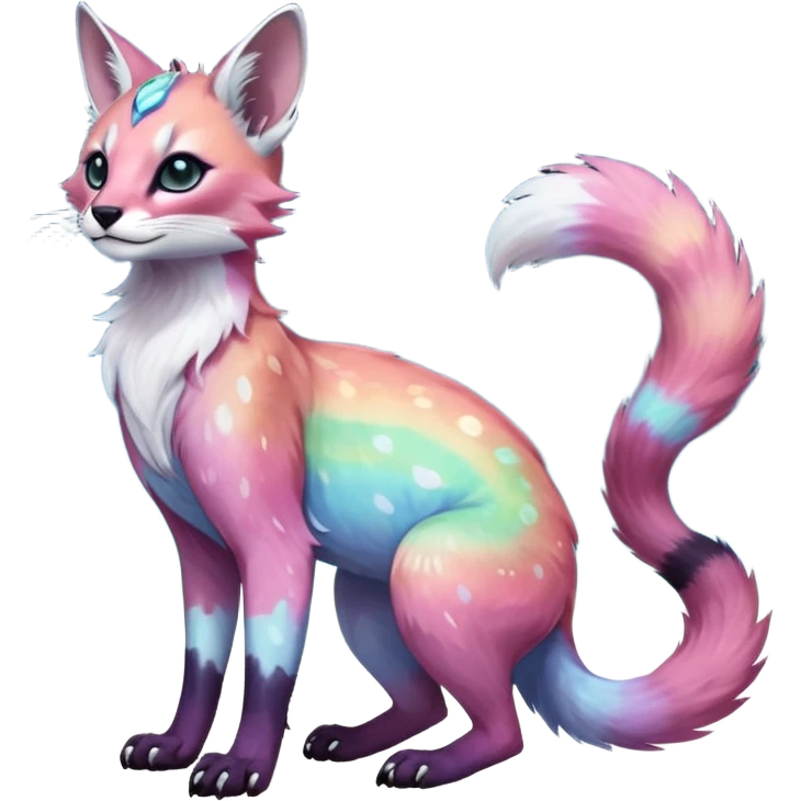 Colorful nebulae nebula starry galactical shiny tropical pale light fruity pastel white glorious iridescent divine exotic cute cool beautiful realistic antasy-caracal-civet-genet-sergal-vernid-Cacomistle-Trico-oncilla-animal-Fakémon-hybrid-fursona (full body) emoji