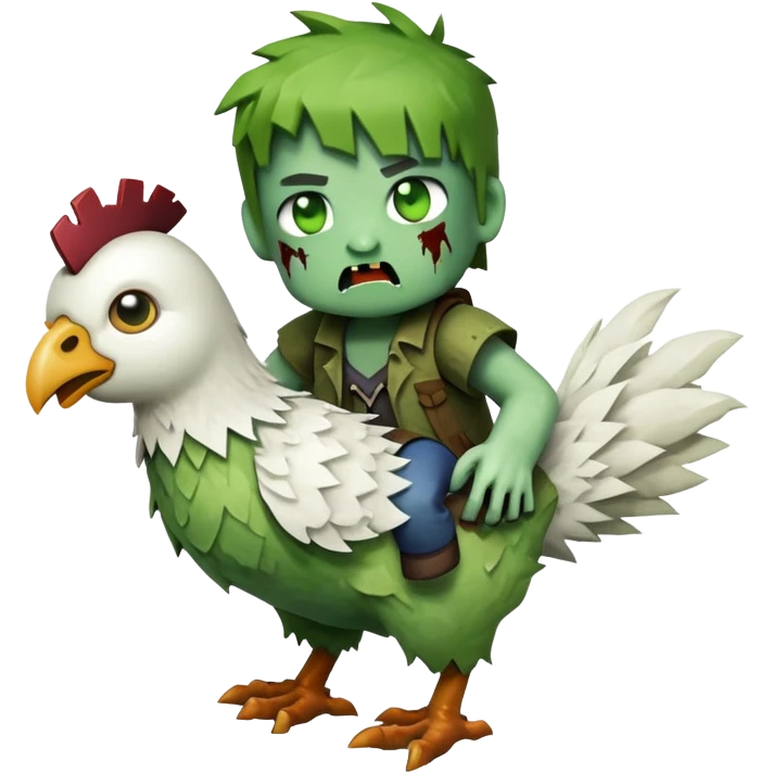 baby square Minecraft zombie on a tiny white chicken emoji