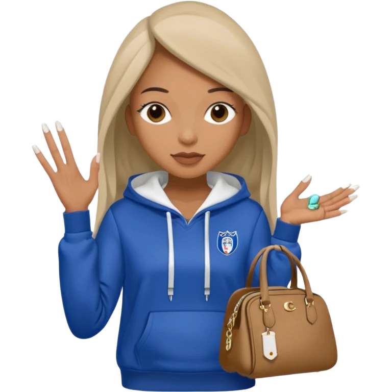 trallel tralala wearing a elite eleven hoodie with white french tips nails and a coach bag emoji