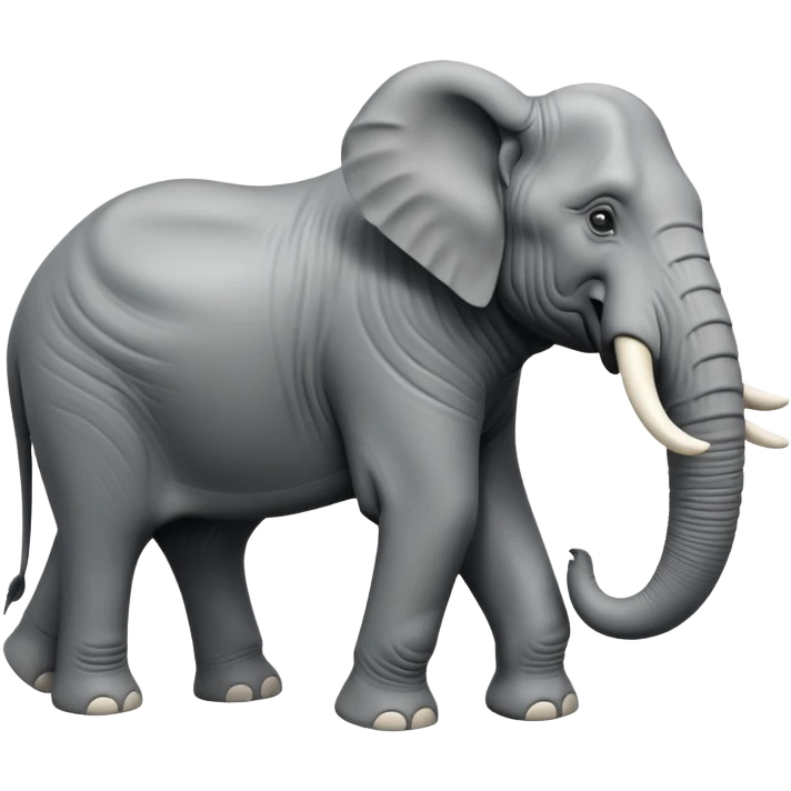 A giant 3D cartoon elephant in side view, towering and muscular, long tusks forward, thick textured skin, dust swirling around, strong sunlight and dramatic shadows, Memoji-style but intense and powerful. emoji