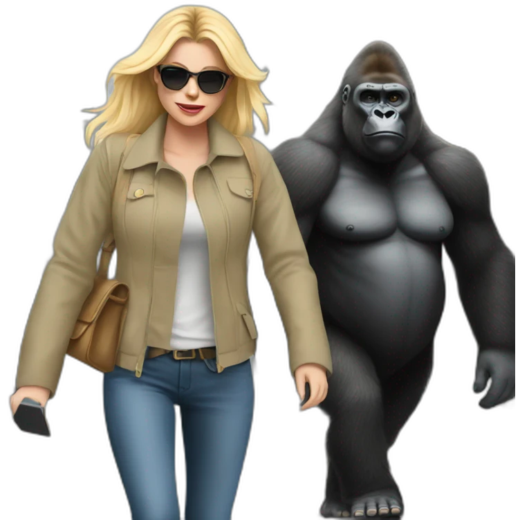 Gorilla walking a blonde woman on the street emoji
