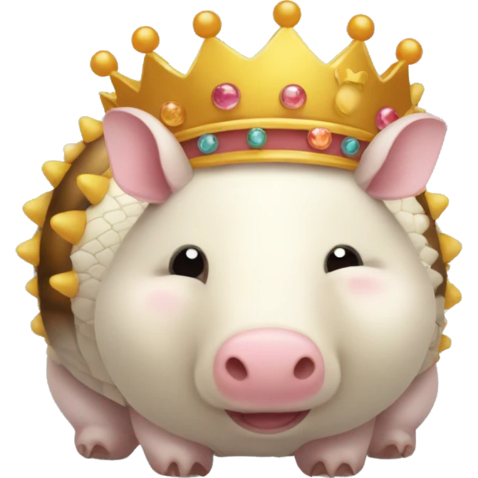 White chubby round armadillo pig panda centipede armadillo wearing a crown emoji