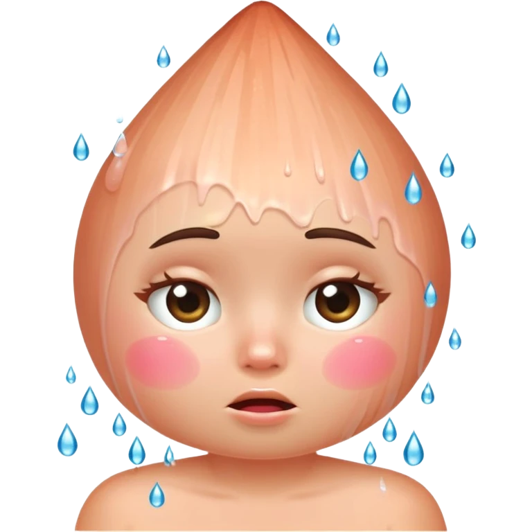 blushing onion taking a shower, pink cheeks, embarrassed, water droplets emoji