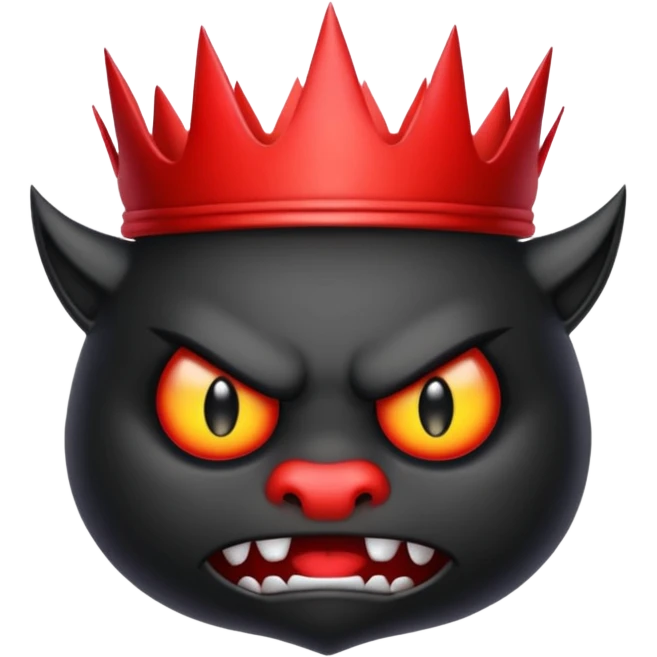 the black crown has a red angry face with the devils tail emoji