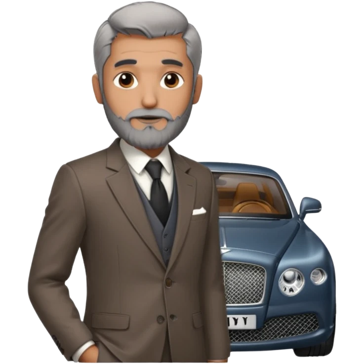 Dyed black gray hair  frencb beard graying indian guy in suit with a bentley names professor bw tlt emoji