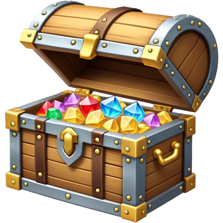 Clash of Clans aesthetic: Cinematic Playful 3D Isometric Treasure Chest Emoji, rendered in a 3D vector-style similar to standard emojis with minimal shading and bold, simplified shapes. A compact, distinct form with signature details, softly glowing with a fantasy RPG magic charm. Simplified yet unmistakably iconic, highly detailed and consistent, glowing with a soft radiance and high shine. Stylized with a touch of heroic grandeur and a soft glowing outline, capturing the essence of a beloved gaming relic with a friendly, playful manner! emoji