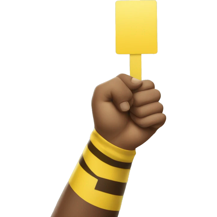 a hand holding up a yellow card, like a referee does in football emoji