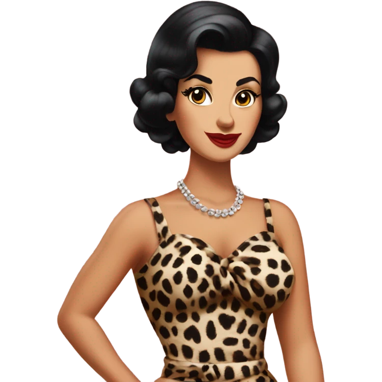 pin up tanned woman with black hair in a 50s leopard dress emoji