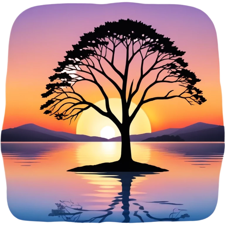 sunset with lake and then tree in front emoji