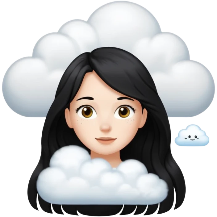 Quiero un emoji que arriba de ella tenga una frase que diga "hi" como una nube en su cabeza que sea una niña blanca pelo negro largo y que tenga pecas en su carita emoji