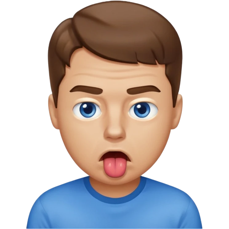 Un gars blanc brun au yeux bleu qui tire la langue sur le coter de la bouche et regarde mal emoji
