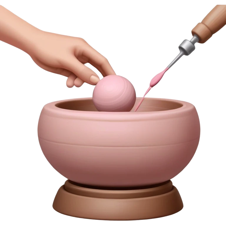single hand throwing a pink ball of clay onto a pottery wheel, only one hand visible in the frame emoji