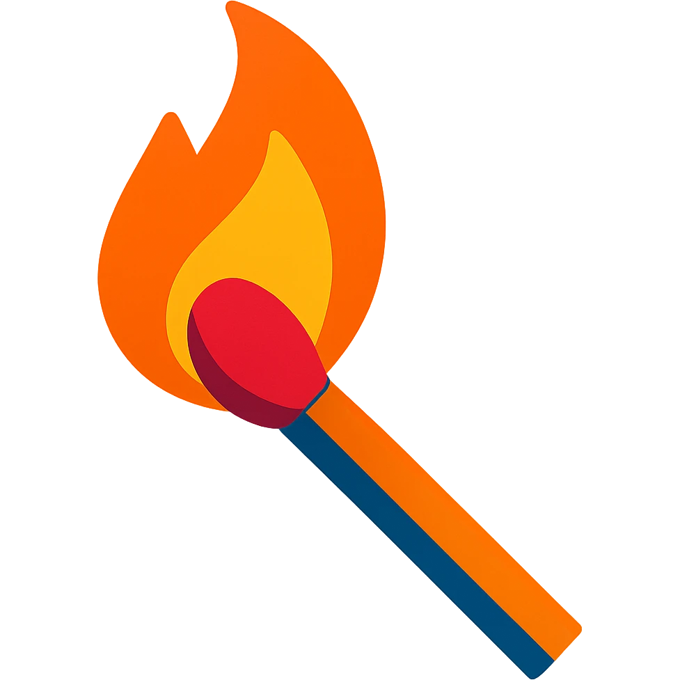 a lit match with flame burning, vibrant toon style emoji