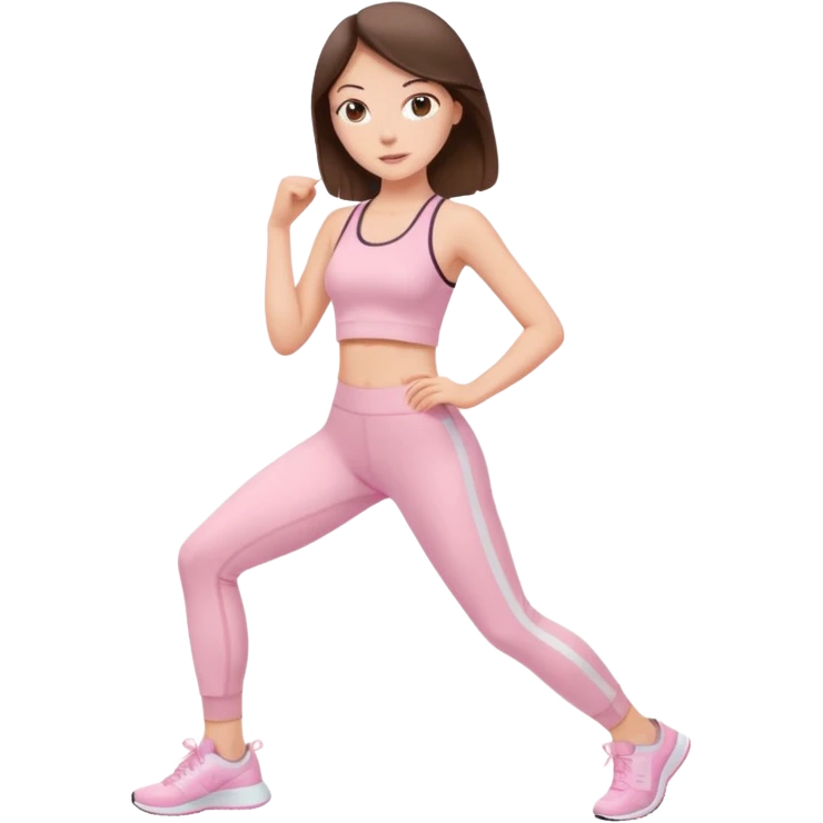 white girl brunette  in light pink clothes exercising emoji