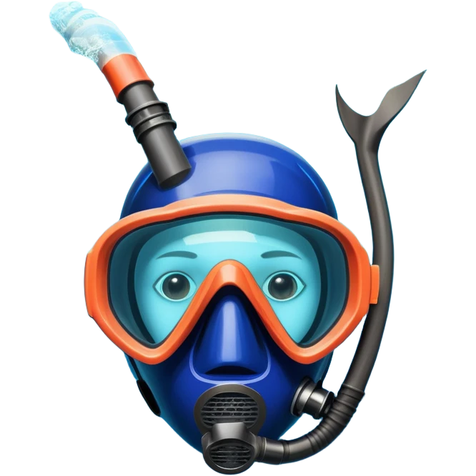 An icon featuring a close-up of a freediving mask and snorkel, with a breath-holding diver's fins, set against a vibrant underwater world. The design includes coral reefs, fish, and bubbles, symbolizing the serene beauty and thrill of freediving. Transparent background highlights the calm emoji