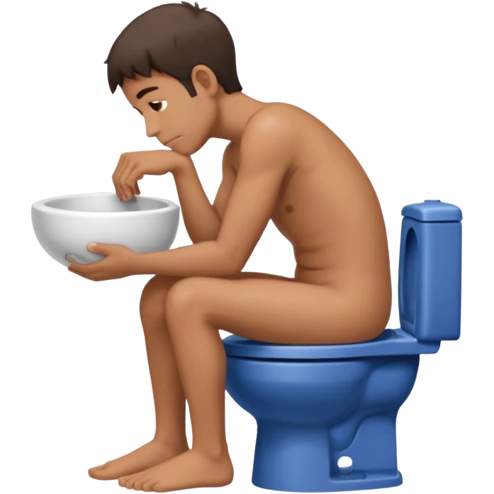 Man siting in a toilet bowl head down hands on the knee the side side view emoji