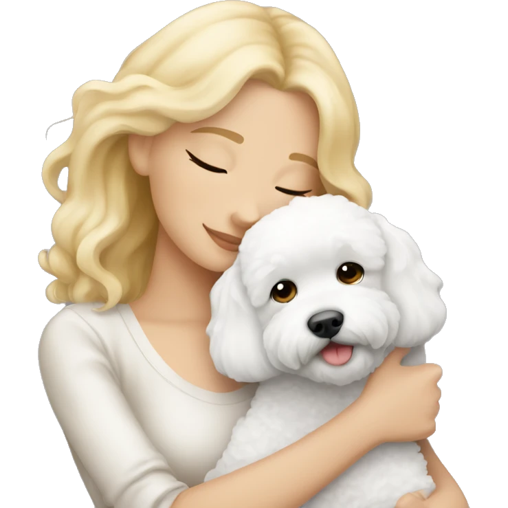 blonde girl cuddling with bichon frise dog emoji emoji