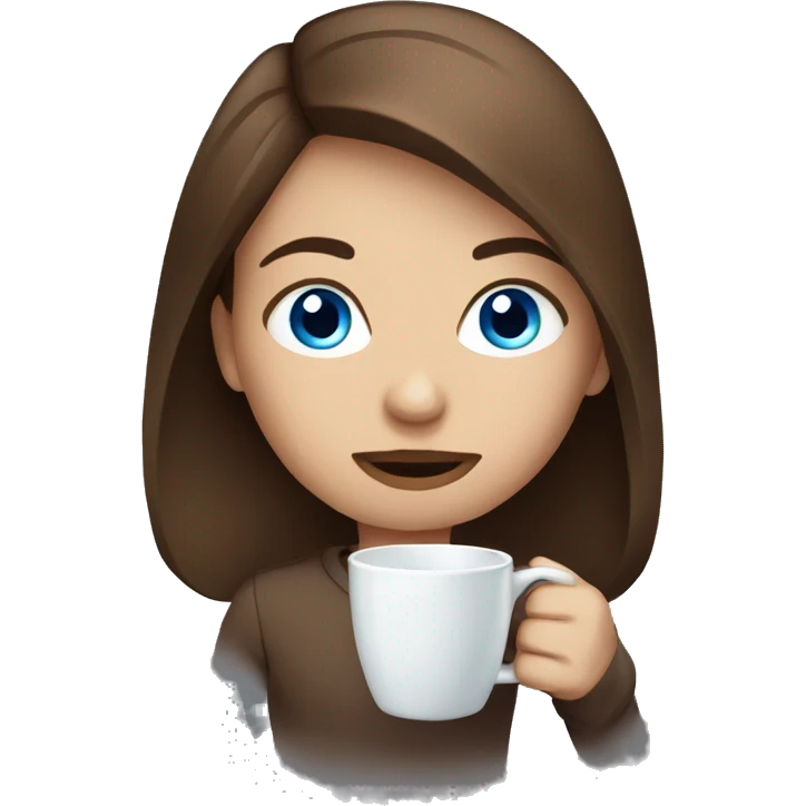 Brown hair with blue eyes drinking coffee  emoji