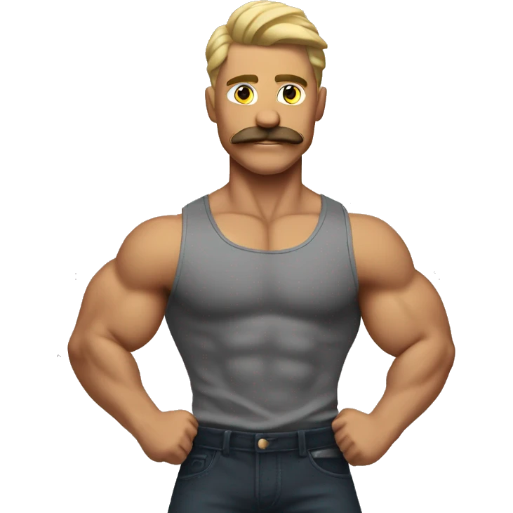 flexing muscular man with a mustache and undercut hair style emoji