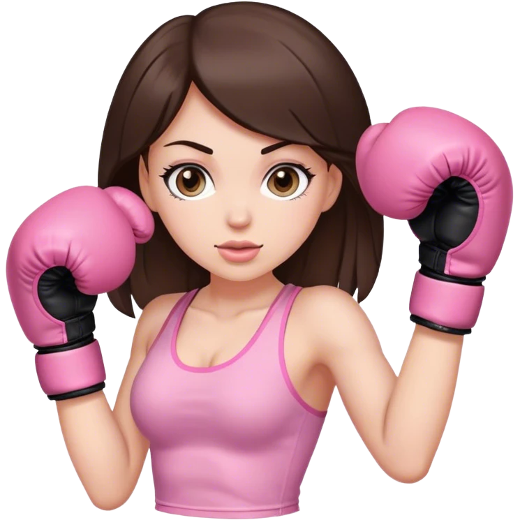 Brunette white girl wearing pink boxing gloves emoji